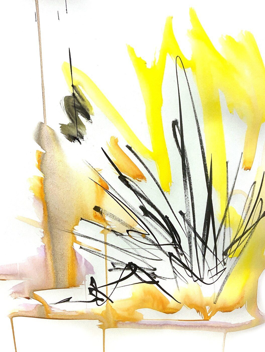 Abstract ink and wash study in yellow and black