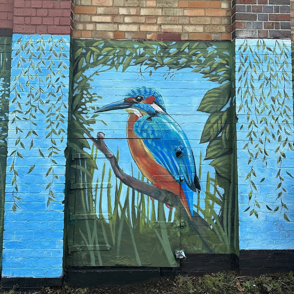 Detail of the kingfisher panel from the Trittiford Park wildlife mural