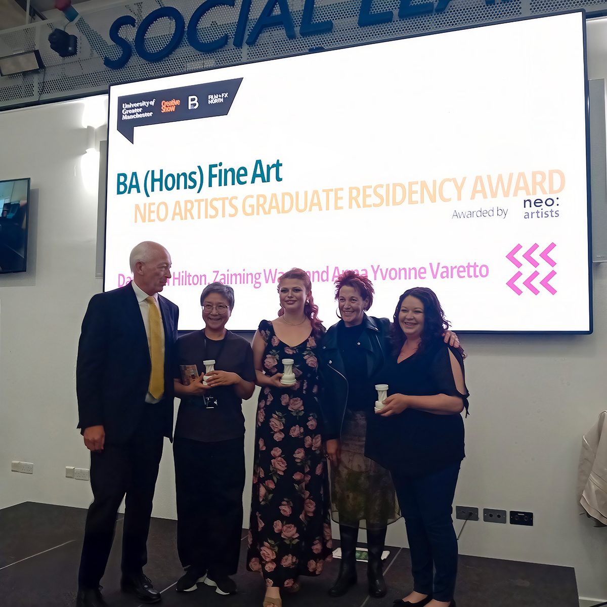 Louise Garman with the BA Hons Fine Art Neo Artists Graduate Residency Award winners