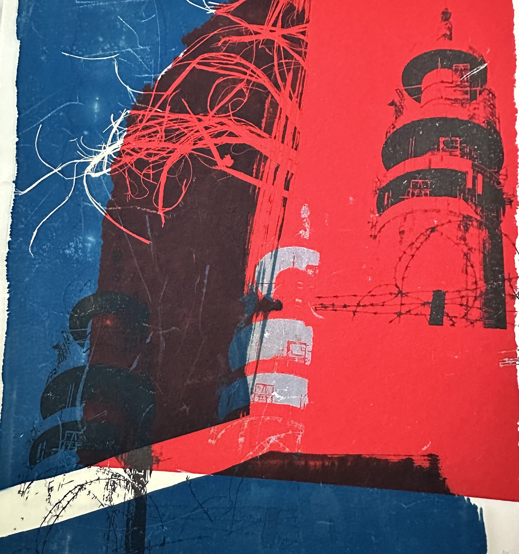 Heaton Park Tower silkscreen in red and blue