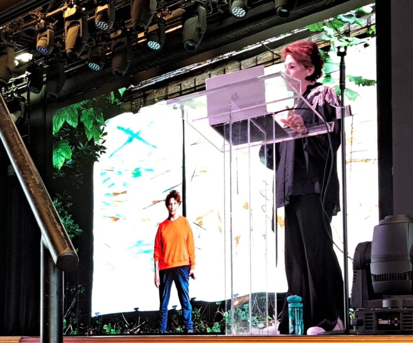 Louise Garman on screen during a cruise ship talk