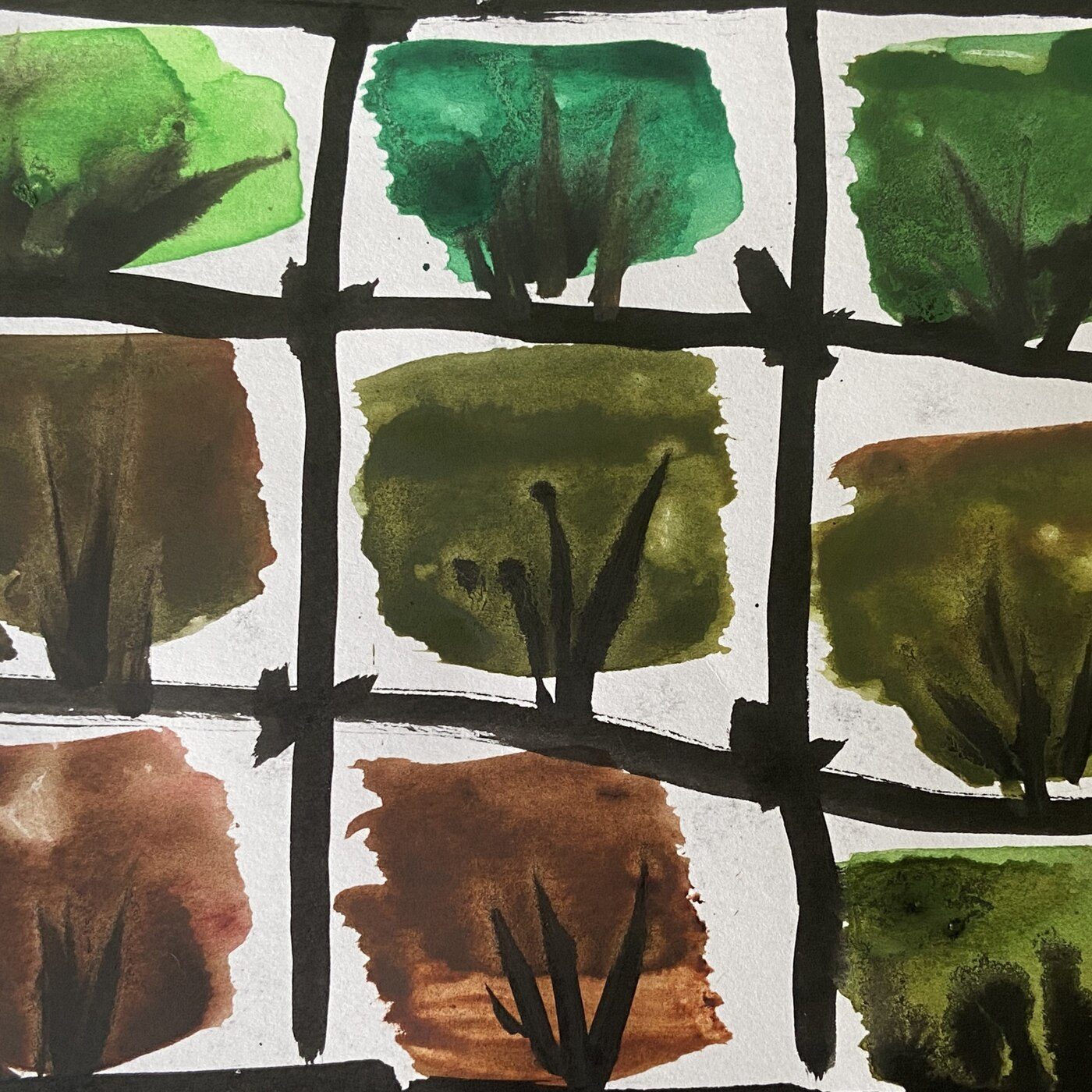 Colour grid study in greens and browns